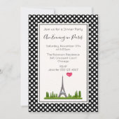 Hart Parijs met Eiffeltoren Diner Party Kaart (Voorkant)