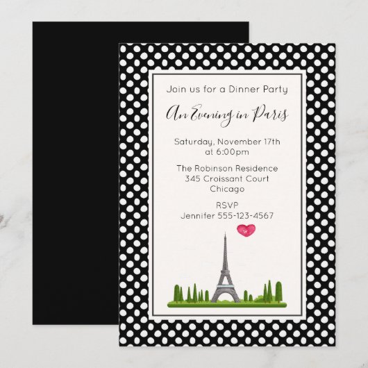 Hart Parijs met Eiffeltoren Diner Party Kaart (Voorkant / Achterkant)
