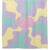 Hart - Pastel Roze, Geel, Paars en groen Douchegordijn (Voorkant)