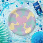 Hart - Pastel Roze, Geel, Paars en groen Papieren Bordje (Feest)