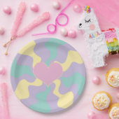 Hart - Pastel Roze, Geel, Paars en groen Papieren Bordje (Feest)