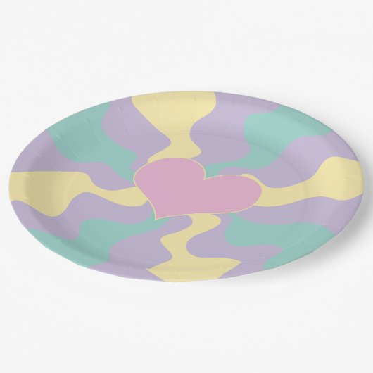 Hart - Pastel Roze, Geel, Paars en groen Papieren Bordje (Gekanteld)