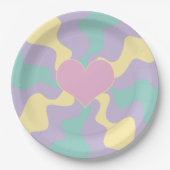 Hart - Pastel Roze, Geel, Paars en groen Papieren Bordje (Voorkant)