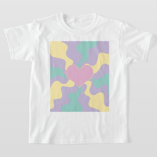 Hart - Pastel Roze, Geel, Paars en groen T-shirt (Laagn)