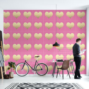 Hart Patronen Goud Roze Custom Kleur Schattige Moo Behang