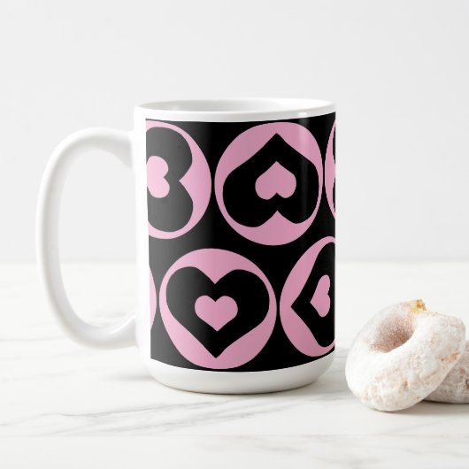 Hart Patroon Roze Liefde Graphic Bold Koffiemok (Met donut)