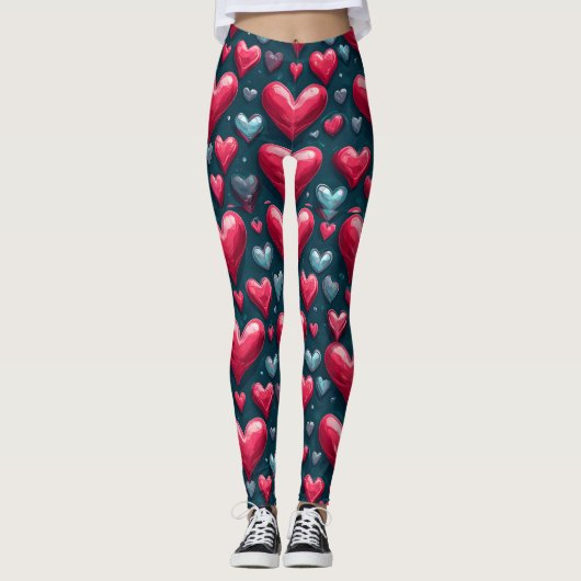 💙 Hart Patroon Speelse Huisstijl Liefde Leggings (Voorkant)