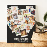 Hart Photo Collage | Thuis is waar het hart zich b Canvas Afdruk<br><div class="desc">Creëer je eigen hartvormig fotocollage. Het ontwerp wordt gekarteld met de woorden "thuis is waar het hart is" en het fotomalplaatje is opstelling voor u om 20 van uw favoriete afbeeldingen toe te voegen. Uw foto's worden getoond in vierkante, instagramstijl met retro onmiddellijke fotokaders. Een geweldige manier om al uw...</div>