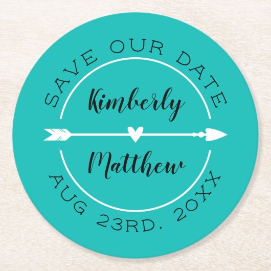 Hart & Pijl Turquoise Bewaar de Datum Ronde Kartonnen Onderzetter (Voorkant)