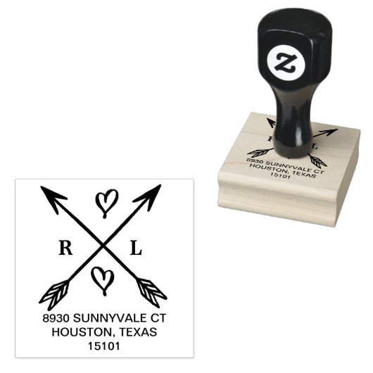 Hart & pijlen Monogram Ronde retour adres stempel (Gestempeld)