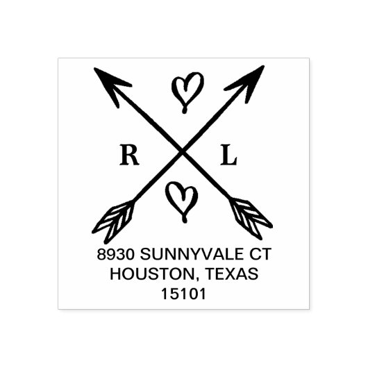 Hart & pijlen Monogram Ronde retour adres stempel (Afrduk)