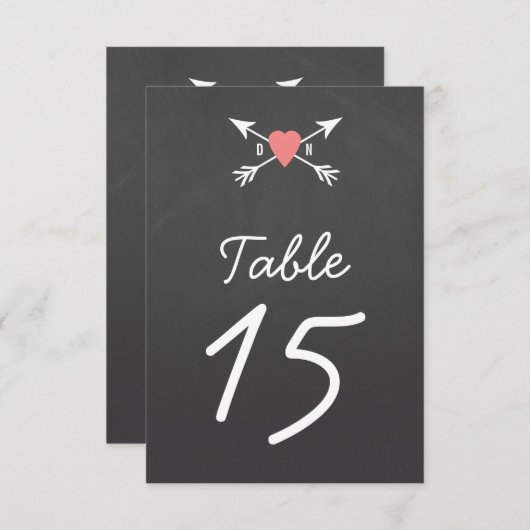 Hart + Pijlen Tafel Nummers Kaart (Voorkant / Achterkant)