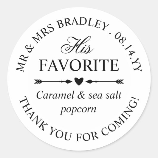 Hart pijltjes zijn favoriete bruiloft Snoep gunst Ronde Sticker (Voorkant)