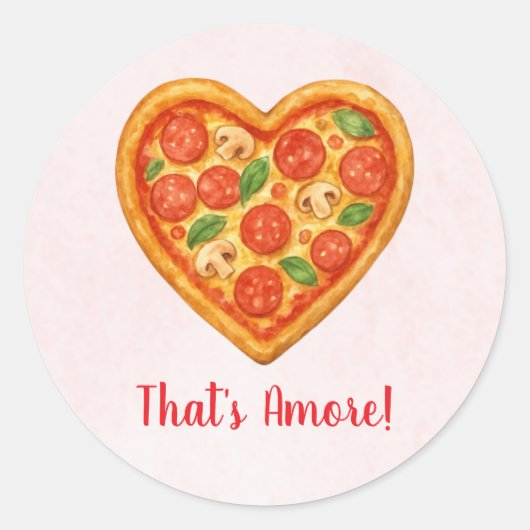 Hart Pizza Ronde Sticker | Rood Geruite Huwelijk (Voorkant)