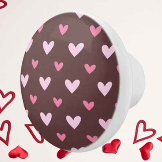 Hart Pop Keramische Knop – Roze op Chocolade