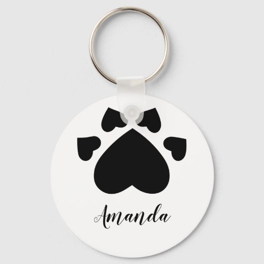 Hart Puppypoten Afdruk Monogram Sleutelhanger (Voorkant)