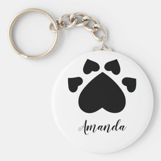 Hart Puppypoten Afdruk Monogram Sleutelhanger (Voorkant)