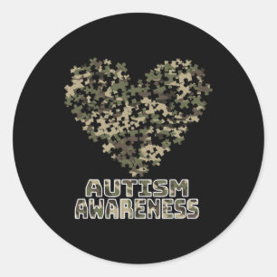 Hart Puzzel Autisme Bewustzijn Camoflauge Militair Ronde Sticker