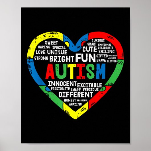 Hart Puzzel Autisme Bewustzijn Helder Fun Poster (Voorkant)