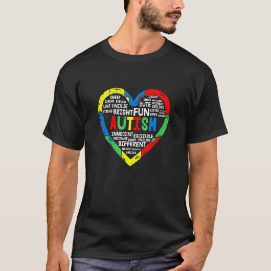 Hart Puzzel Autisme Bewustzijn Helder Leuk Verschi T-shirt (Voorkant)