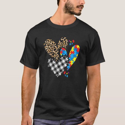Hart Puzzelstuk Luipaard Plaid Buffalo Autisme Bew T-shirt (Voorkant)