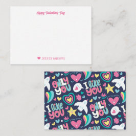 Hart Regenboog Doodle Patroon Cute Valentijnsdag Notitiekaartje