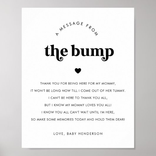 Hart Retro Script Bericht van de Bump 8x10 Sign Poster (Voorkant)