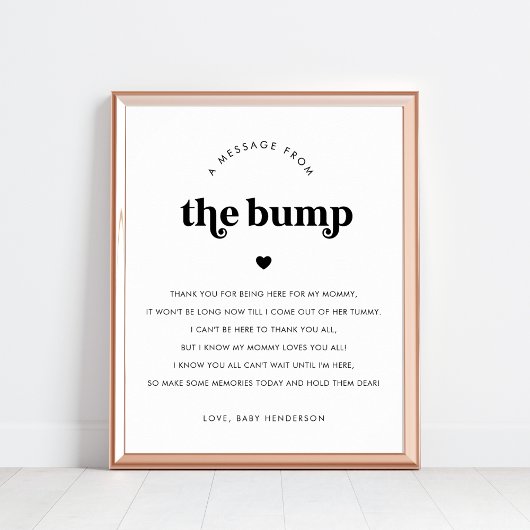 Hart Retro Script Bericht van de Bump 8x10 Sign Poster