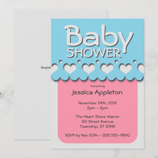 Hart Ribbon Pattern roze & Blue Baby shower Kaart (Voorkant / Achterkant)