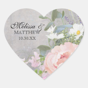 Hart Romantisch BOHO Rustiek Bosrijk Bloemen Pioen Hart Sticker