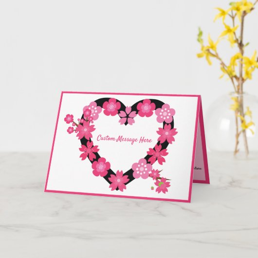 Hart Romantisch Roze Bloemen Kaart (Gele Bloem)