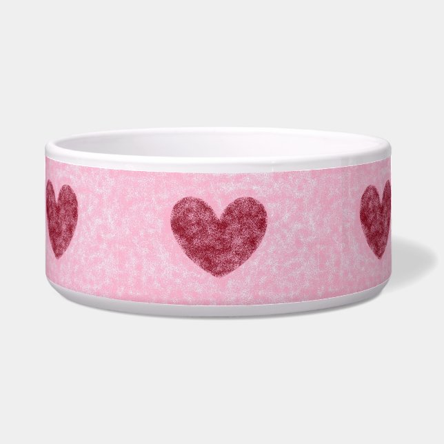 Hart Rood en Roze Faux Fuzzy Design Voerbakje (Voorkant)