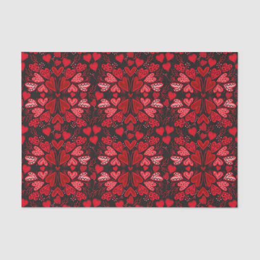Hart Rood en Roze op Zwarte Achtergrond Valentijns Tissuepapier (Voorkant)
