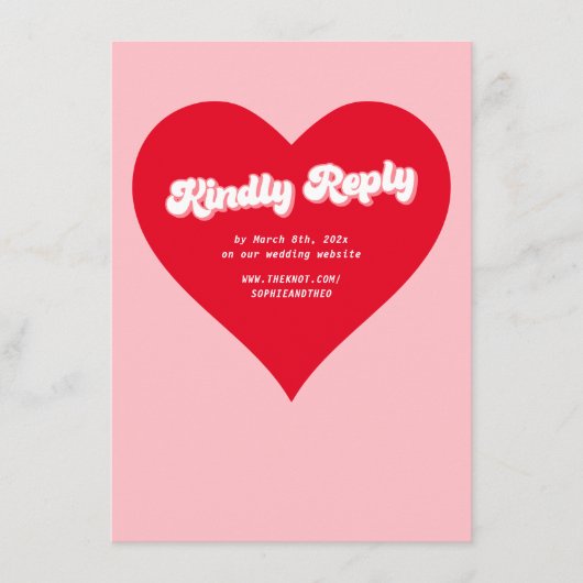 Hart Rood en Roze Valentijnse bruiloft RSVP DIY Informatiekaartje (Voorkant)