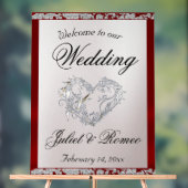 Hart, rood lint & Sparkle Welkom Acryl Bord (Neutraal)