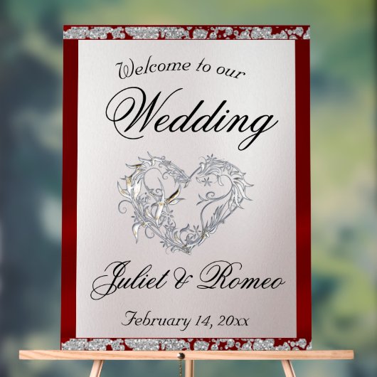 Hart, rood lint & Sparkle Welkom Acryl Bord (Neutraal)