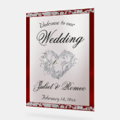 Hart, rood lint & Sparkle Welkom Acryl Bord (Hoek)