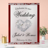 Hart, rood lint & Sparkle Welkom Acryl Bord (Huwelijk)
