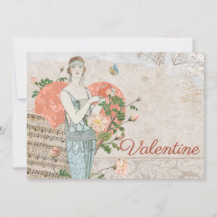 hart Roos Art Deco Lady Valentijn Collage Feestdagenkaart