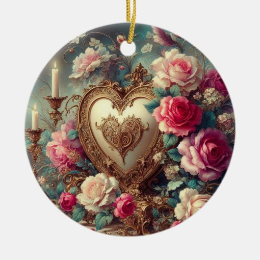 Hart, Roos en kaarsen voor een geliefde Keramisch Ornament (Voorkant)