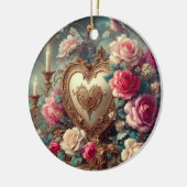 Hart, Roos en kaarsen voor een geliefde Keramisch Ornament (Links)