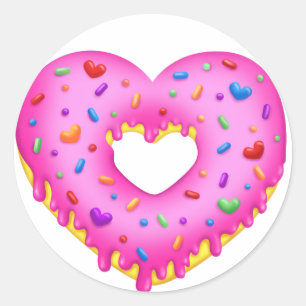 Hart Roze Donut met regenboogsprinken Ronde Sticker