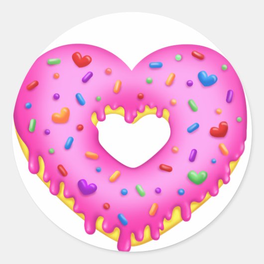 Hart Roze Donut met regenboogsprinken Ronde Sticker (Voorkant)