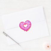 Hart Roze Donut met regenboogsprinken Ronde Sticker (Envelop)
