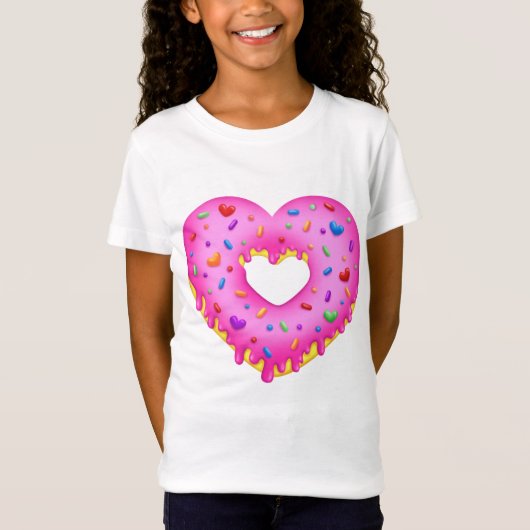 Hart Roze Donut met regenboogsprinken T-shirt (Voorkant)