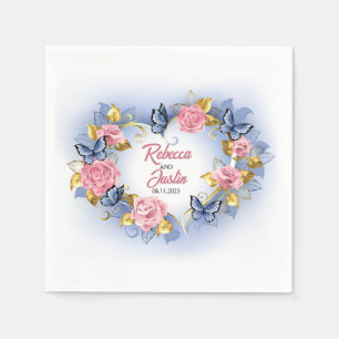 Hart Roze en Blauw Rozen Floral Modern Boho Servet