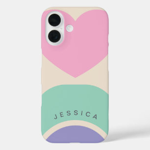 Hart Roze Groen Paarse Gepersonaliseerde Naam iPhone 16 Hoesje