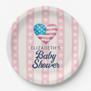 Hart & Roze Sterren Strepen Meisje Baby Shower Papieren Bordje
