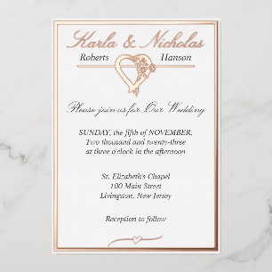 Hart & Rozen, Elegante Witte Bruiloft, Folie Uitnodiging