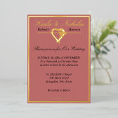 Hart & Rozen, Kaneelroze Bruiloft Folie Uitnodiging (Staand Voorkant)